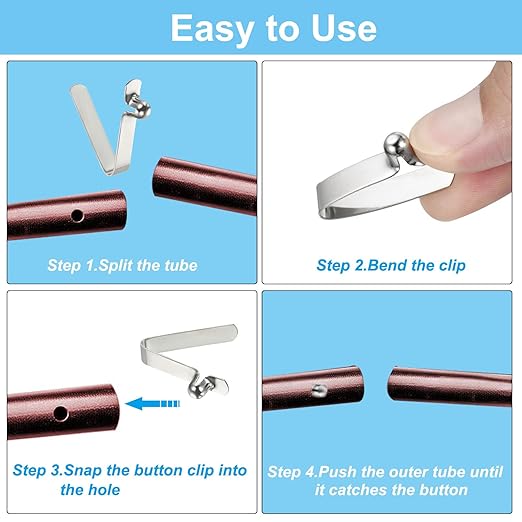 PATIKIL 8.5x5mm Kayak Paddle Snaps, 16 Pack Tent Pole Clips Steel V Shaped Single Pin Push Button Spring Clips Lock Tube Pole Clips for Camping Awning