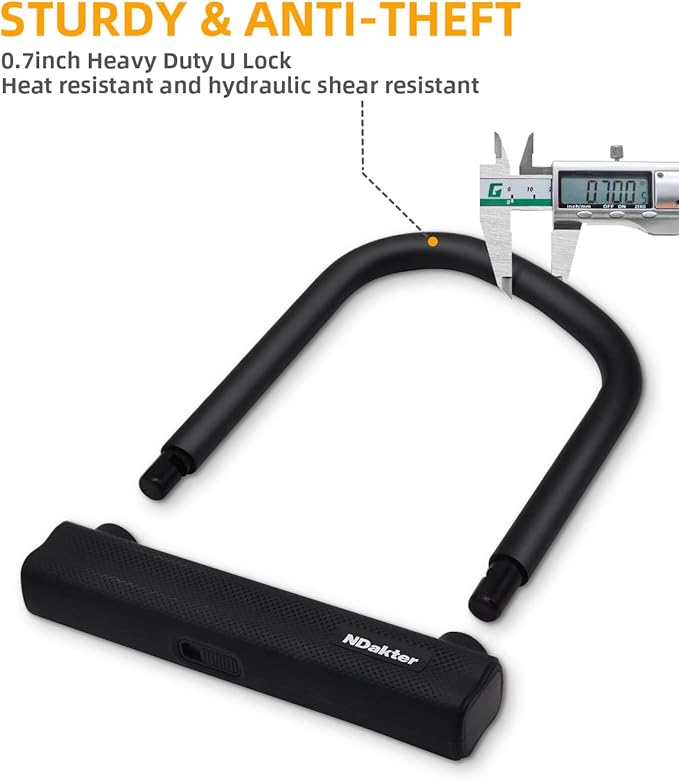 NDakter Bike Locks Heavy Duty Anti Theft, Bicycle U Lock for Ebike, 18mm Shackle, 6FT Steel Security Cable with 3 Keys for Electric Escooter, Motorcycle, Moped, Dirt-Bike, Tri-Bike Wheel Lock Sturdy