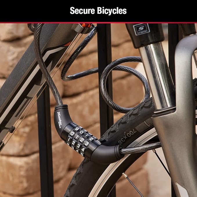 Master Lock Black Set Your Own Combination Bike Lock, Metal Cable Lock has a Weather Resistant Vinyl Coating for Outdoor Equipment, Bicycles, 6 Feet Long, 8114D (Pack of 12)