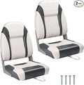 PEXMOR Boat Seats Low/High Back, Folding Boat Seat Included, Fold-Down Fishing Boat Seats Waterproof Captain Boat Seat w/Aluminum Hinges & Thick Soft Cushion, 2 Packs (High Back-Grey & White)