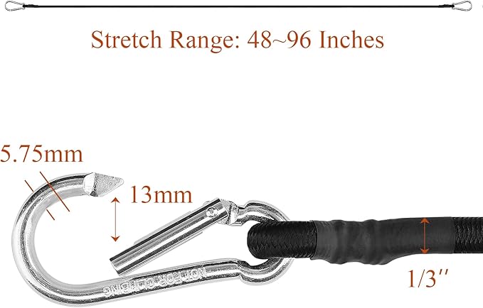 ZHOUBIN 48 Inch Black Bungee Cords with Carabiner Hooks, 2Pcs