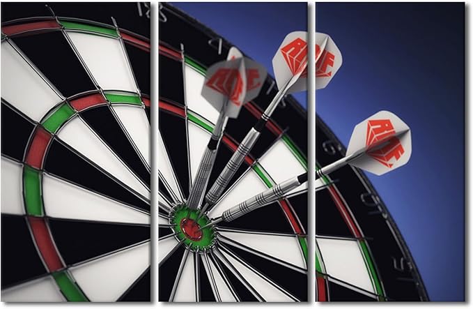 3 Pieces Modern Canvas Painting Wall Art Dart Hits the Bullseye Picture Sports Theme Paintings on Canvas Print Wall Art for Home Wall Decoration Framed Gallery Wrapped Ready to Hang(40" Wx60 H)
