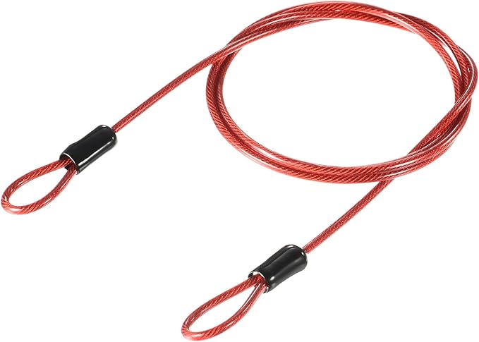 MECCANIXITY Security Steel Cable Lock, Safety Cable Flexible Wire Rope Luggage Lock 3.3feet 2.5mm Vinyl Coated Braided Steel with Double Loop for Bike Bicycle U-Lock Padlock Red