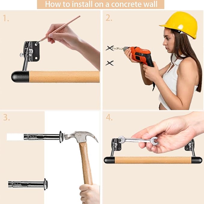 BeneLabel Wall Mount Ballet Barre Solid Wood Dance Bar with Height Adjustable Metal Brackets for Dance Training