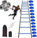 Agility Ladder Speed Training Equipment Set 20ft Agility Ladder, 4 Steel Stakes, 12 Soccer Cones, Running Parachute and Carry Bag, Speed Training Equipment for Soccer Football Basketball