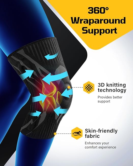 Knee Compression Sleeve - 6 UPGRADED FEATURES - Knee Brace for Men & Women, Knee Support for Running, Gym, Hiking, Sports, Black, XX-Large