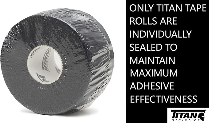 Titan Athletics - Premium Quality Black Athletic Tape/Sports Tape - 1 1/2 Inch x 45 Feet Per Roll - 100 Percent Cotton with Zinc Oxide - Easy Tear Zig Zag Design. (Black, 4 Tape + 2 PreWrap)