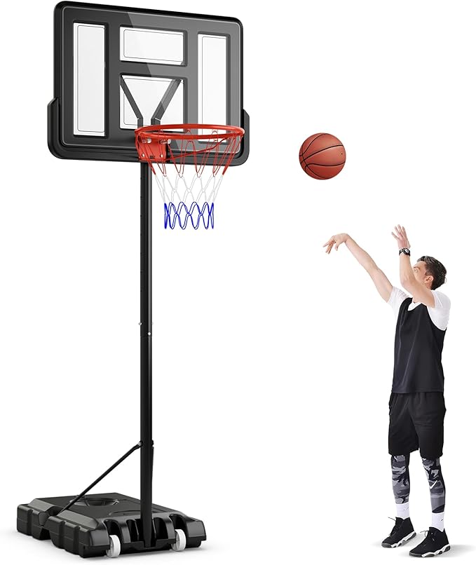 Goplus Portable Basketball Hoop, 10FT Height Adjustable Basketball Goal w/44‘’ Shatterproof Backboard, Outdoor Basketball Stand for Adults Backyard Driveway
