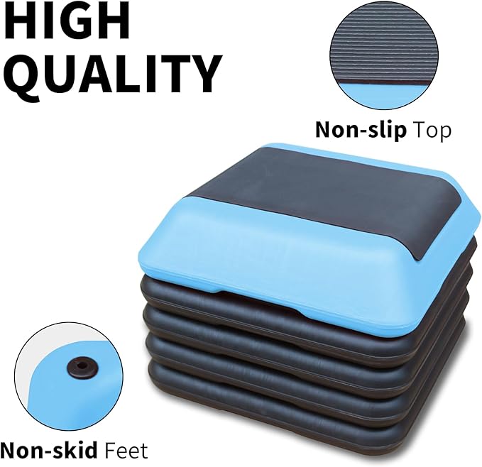 Exercise Aerobic Step Platform,Adjustable Height Fitness Stepper Stackable Risers, Aerobics Stepper Workout Stepper for Gym Home Cardio Strength & Training