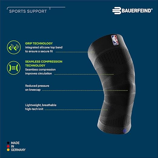 Bauerfeind Sports Compression Knee Support NBA Chicago Bulls - Lightweight Design with Gripping Zones for Basketball Knee Pain Relief & Performance (Bulls, S)