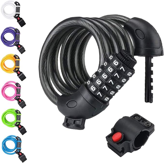 NDakter Bike Lock, 4/5.6 Feet Bicycle Cable, High Security 5 Digit Resettable Combination Coiling Bicycle Lock, Heavy Duty Anti Theft Cable with Mounting Bracket, 1/2 Inch Diameter (12mm)