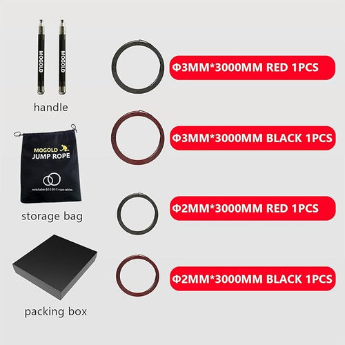 2-in-1 Speed Rope: 2mm for Boxing/MMA & 3mm for CrossFit - Tool-Free Adjustable Cable System with Dual Bearings - Sweatproof Hybrid Grip for High-Intensity Training