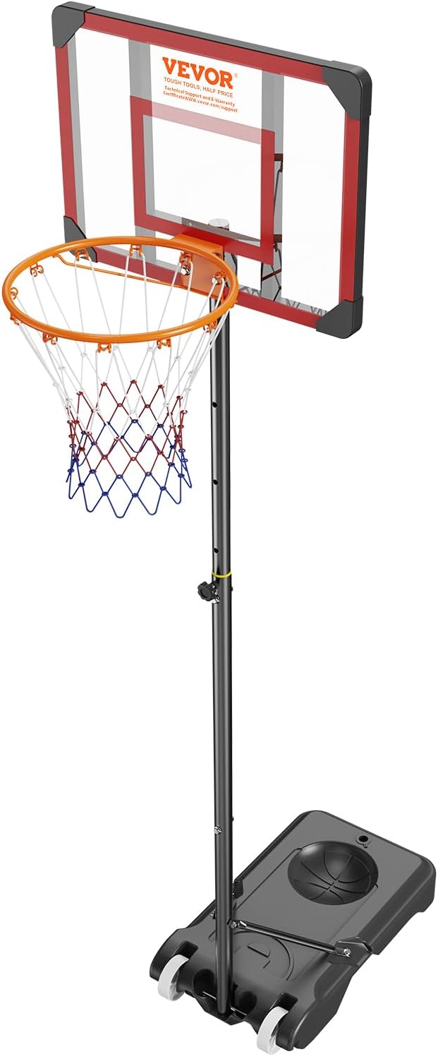 VEVOR Basketball Hoop/Rim, Adjustable Height Portable Backboard Court, Basketball Goal, Mobile Stand with Wheels Weighted Base, Youth&Adults, Outdoor/Indoor