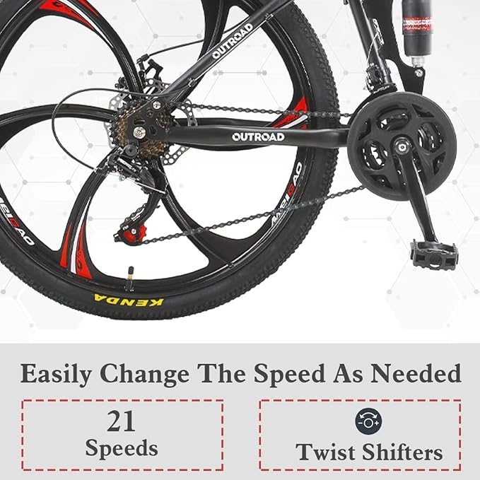 26 Inch Folding Mountain Bike with High Carbon Steel, 21 Speed City Bike with Dual Suspension, Folding Bicycle for Adults Men and Women