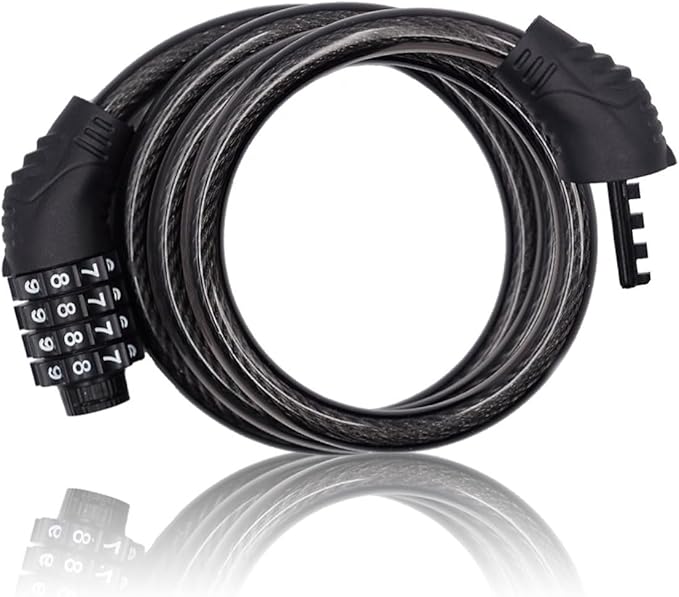 4 Digit 3 Feet Long Bike Lock Cable Combination, Resettable Anti Theft Bicycle Lock for Electric Scooter