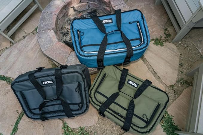 AO Coolers Stow 'n Go Canvas Soft-Sided Cooler, Low Profile and Leak Proof, Insulated for 24-Hour Cold, Ocean Blue, 38-Can