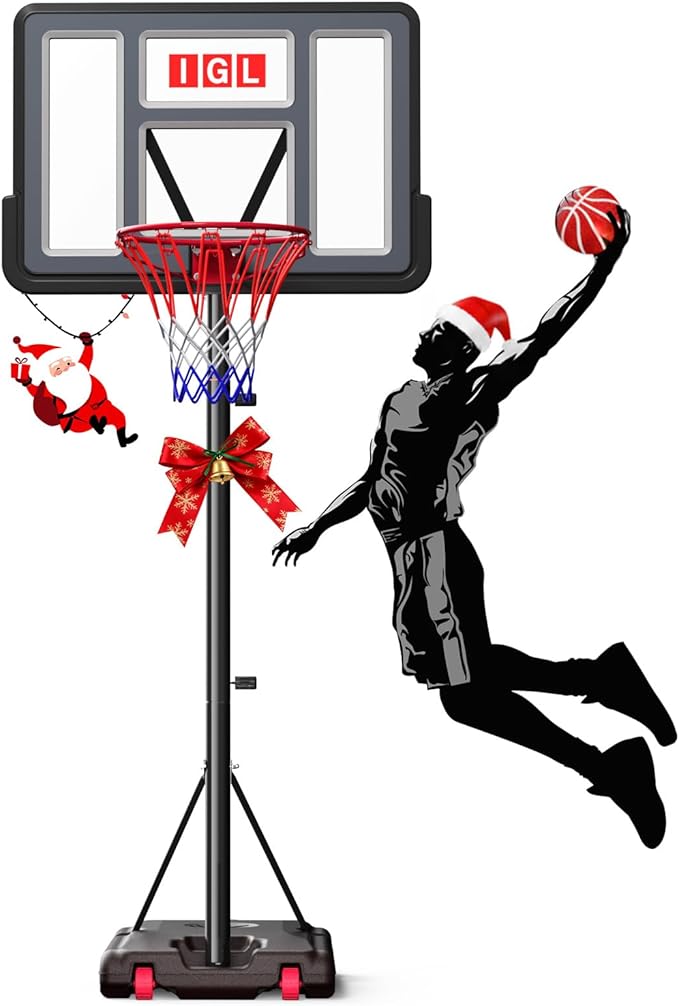 IGL Portable Basketball Hoop, 10ft Height Adjustable Basketball Goals Outdoor, 44 Inch Shatterproof Backboard Basketball Goal System for Backyard, Driveway, Court