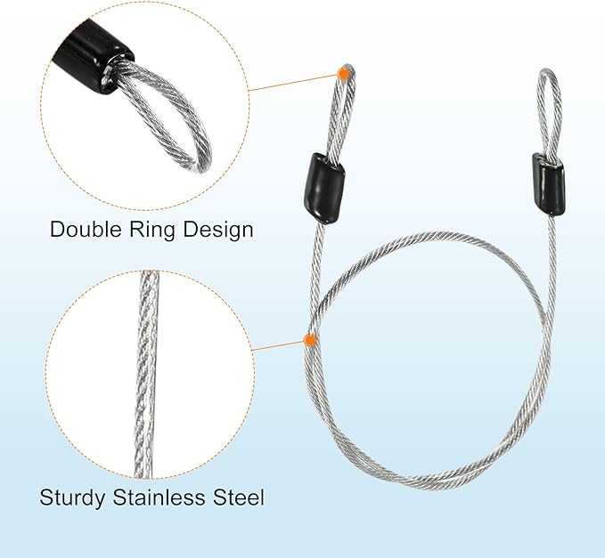 MECCANIXITY Security Steel Cable Lock, Safety Cable Flexible Wire Rope Luggage Lock 1.6feet 2.5mm Vinyl Coated Braided Steel with Double Loop for Bike Bicycle U-Lock Padlock Transparent