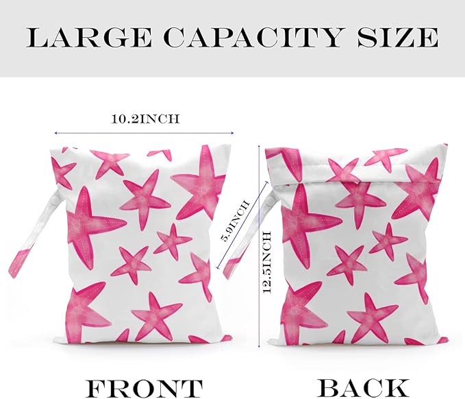 Wet Bag, Wet Dry Bag, Wet Bag for Swimsuit, Travel, Beach, Pool, Diapers, Dirty Yoga Gym Clothes, Makeup Bag, Waterproof Reusable Beach Bag Ocean Decor Starfish Sea Horse Anchor