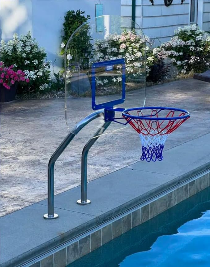 Global Pool Products X2 Basketball and Volleyball Pool Game - Set Includes 20' Net & Ball Stainless Steel Polished - No Anchor GPP-X2VB20-SS