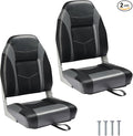 PEXMOR Boat Seats Low/High Back, Folding Boat Seat Included, Fold-Down Fishing Boat Seats Waterproof Captain Boat Seat w/Aluminum Hinges & Thick Soft Cushion, 2 Packs (High Back-Grey & Black)