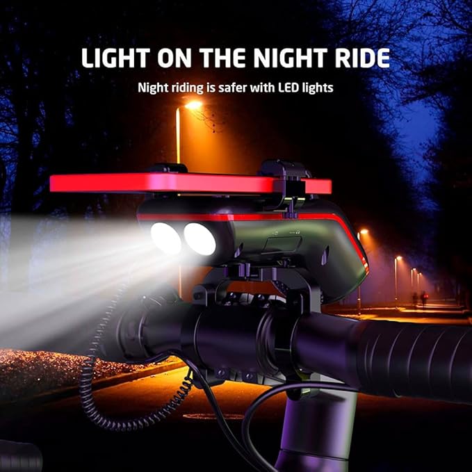 Multifunctional Bike Speaker & Phone Holder - Bicycle Headlight, Horn, Microphone & Power Bank (5000mAh), Ideal for Mountain & Road Cycling