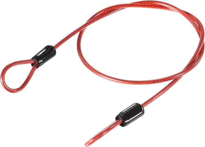 MECCANIXITY Security Steel Cable Lock, Safety Cable Flexible Wire Rope Luggage Lock 1.6feet 2.5mm Vinyl Coated Braided Steel with Double Loop for Bike Bicycle U-Lock Padlock Red