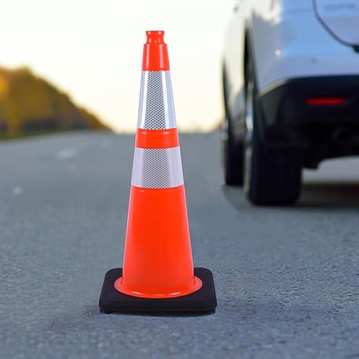 8 Pack 28" inch Orange PVC Traffic Cones with Reflective Collars and Weighted Black Base, Durable Safety Cones for Roadwork, Parking and Crowd Control