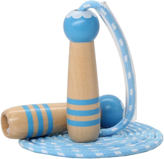 Jump Rope Kids, 7ft Adjustable Cotton Skipping Rope with Wooden Handle for Boys and Girls Fitness Outdoor Exercise