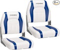 VIVOHOME Folding Low Back Boat Seats 2 Pack, Waterproof Boat Captain Chairs, 4 Mounting Screws Included, White and Blue