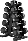 HolaHatha Hexagonal Dumbbell Free Hand Weight Set w/Rack