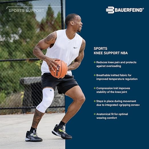 Bauerfeind Sports Knee Support NBA - Officially Licensed Basketball Knee Brace - Relief and Stabilization - Targeted Compression - Lightweight & Durable - Black, X-Small