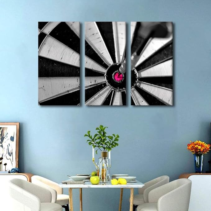 Canvas Wall Art Wall Decor Sports Theme 3 Piece Wall Art Dart Target Contemporary Home Decor for Office Living Room Bedroom Canvas Art Hit the Target Poster Printings Framed Ready to Hang(24"Wx36"H)