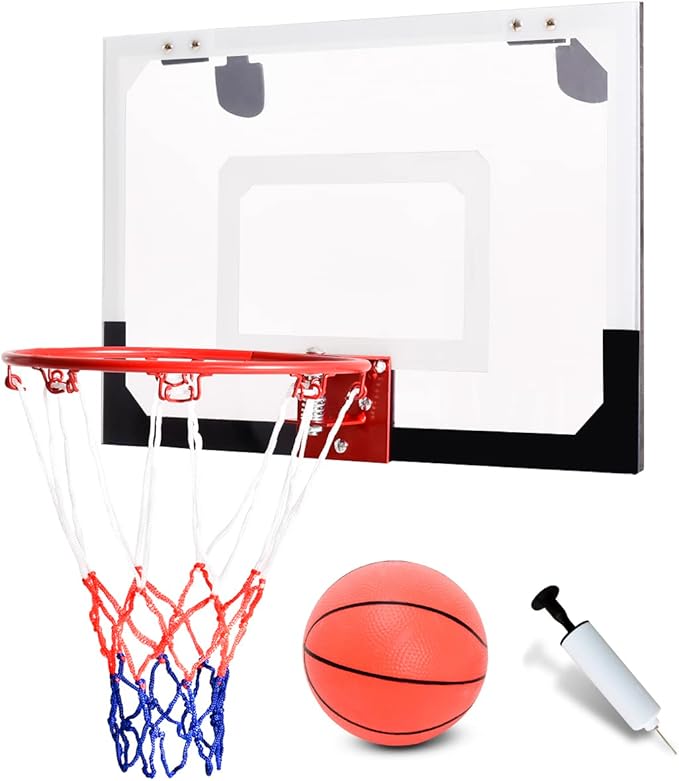 Goplus 18'' x12'' Mini Wall Mounted Basketball Hoop, Backboard for Door w/Ball and Hand Pump Set, Basketball Sports Exercise for Youth Kids Adults Indoor Outdoor