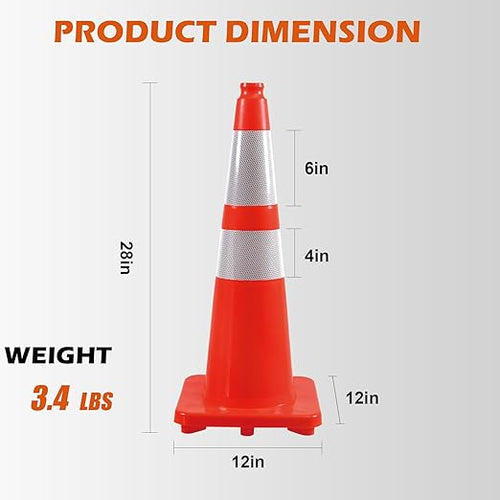 28" Traffic Cones (8 Pack) – Durable Orange PVC Safety Cones with Reflective Collars for Parking, Construction, Roadwork & Driving Practice