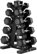 HolaHatha Hexagonal Dumbbell Free Hand Weight Set w/Rack