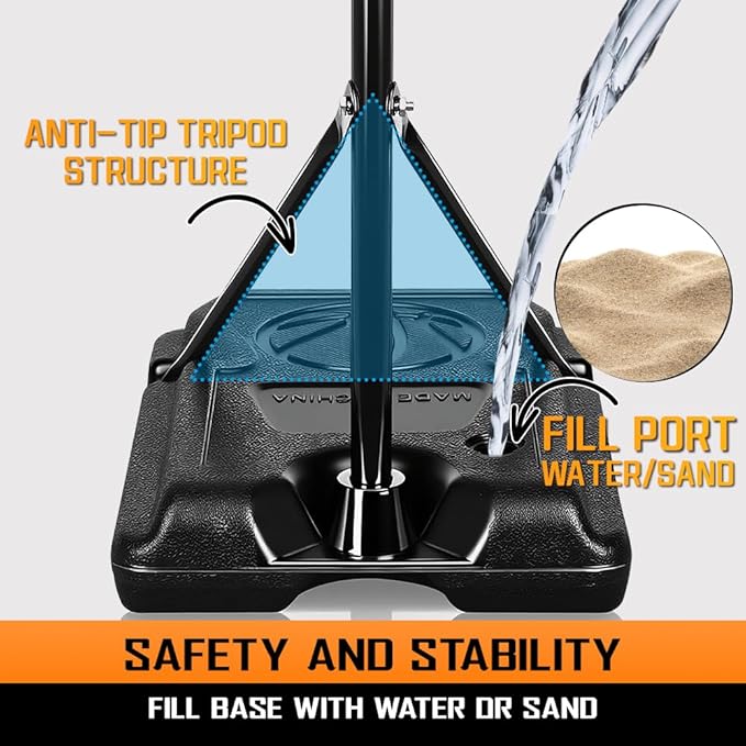 Kids Portable Basketball Hoop, Adjustable Height 38-75in/3.2-6.2FT Tall Toddler Basketball Toy, Fillable Base, Indoor Outdoor Backyard Pool Sport Game Gift for Boy Girl Ages 3 4 5 6 7 8 Years Old