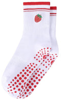 EUDOLAH Cute Yoga Socks for Women Pilates Barre Breathable Non-Slip Crew Grip Sock With Stripes Anti-friction Athletic Socks