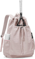 Tennis Racket Bag for Women, Waterproof Tennis Badminton Backpack 2 Racquets, Drawstring Racket Case for Ball Paddles