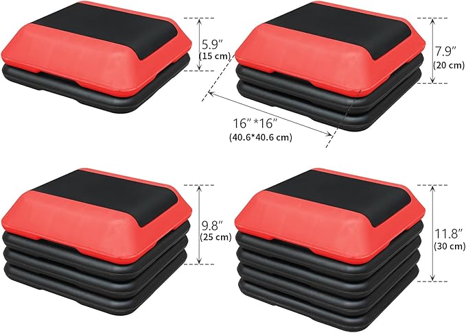 Exercise Aerobic Step Platform,Adjustable Height Fitness Stepper Stackable Risers, Aerobics Stepper Workout Stepper for Gym Home Cardio Strength & Training