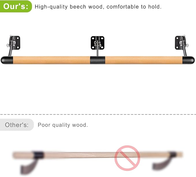 Kipika Wall Mounted Traditional Solid Wood Ballet Barre System, Freestanding Ballet Barre, Stretch/Dance Bar for Home Workout Dance Equipment, Durable Metal Support, Height Adjustment