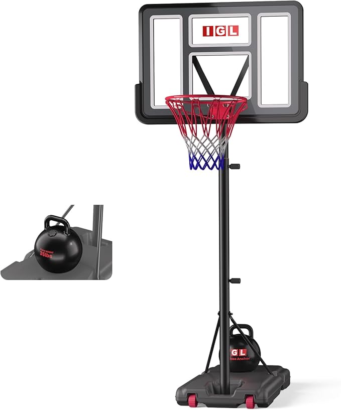 IGL Portable Basketball Hoop, 5.6-10FT Adjustable Basketball Goal System, 44 Inch Outdoor Basketball Hoop & Goals for Kids, Youth, and Adults in The Backyard, Driveway with PC Backboard