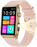 KPEP Health Fitness Watch with LED Flashlight, 24/7 Stress/Blood Pressure/SpO2/Heart Rate/Sleep Monitor, 100+ Sport Modes Calorie Counter Pedometer IP68 Waterproof Fitness Tracker for Men Women, Pink