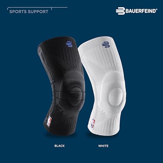 Bauerfeind Sports Knee Support NBA - Officially Licensed Basketball Knee Brace - Relief and Stabilization - Targeted Compression - Lightweight & Durable - White, Large