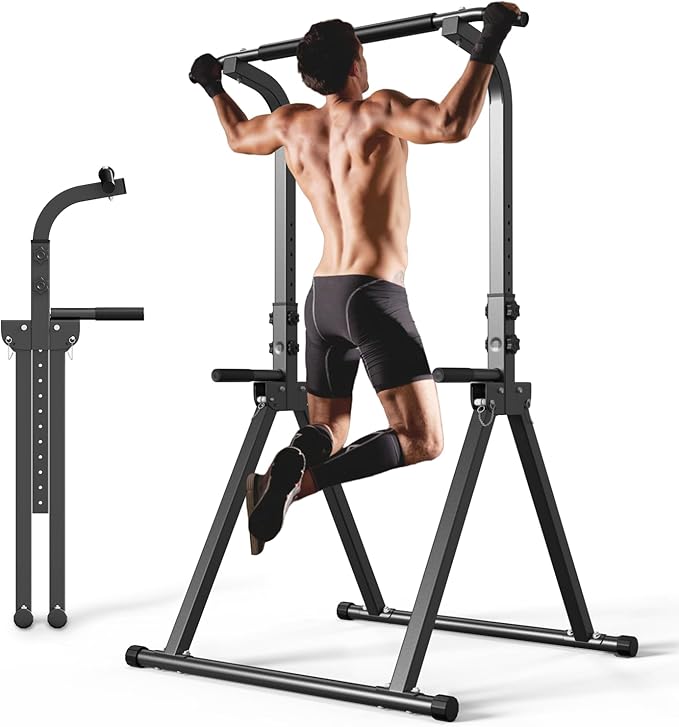 Foldable Pull Up Bar Free Standing Multi-function Power Tower Dip Bar Home Gym Strength Training Equipment 300 LBS Weight Capacity
