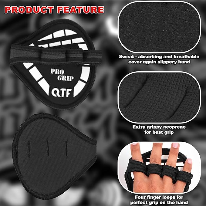 QTF Gym Grips Pads - Neoprene Gloves Gym Palm Protector Weight Lifting Grips Replacement of Workout Gloves Men and Women - Lifting Grip Pads for Weightlifting, Calisthenics & Pull Ups.