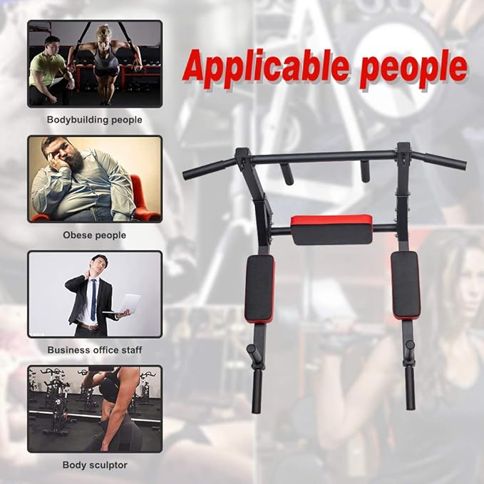 BESTHLS Wall Mounted Pull Up Bar and Dip Station, Heavy Duty Wall Mount Pull-up Chin Up Bar Multifunctional Home Gym Workout Indoor Exercise Equipment Support to 440 Lbs