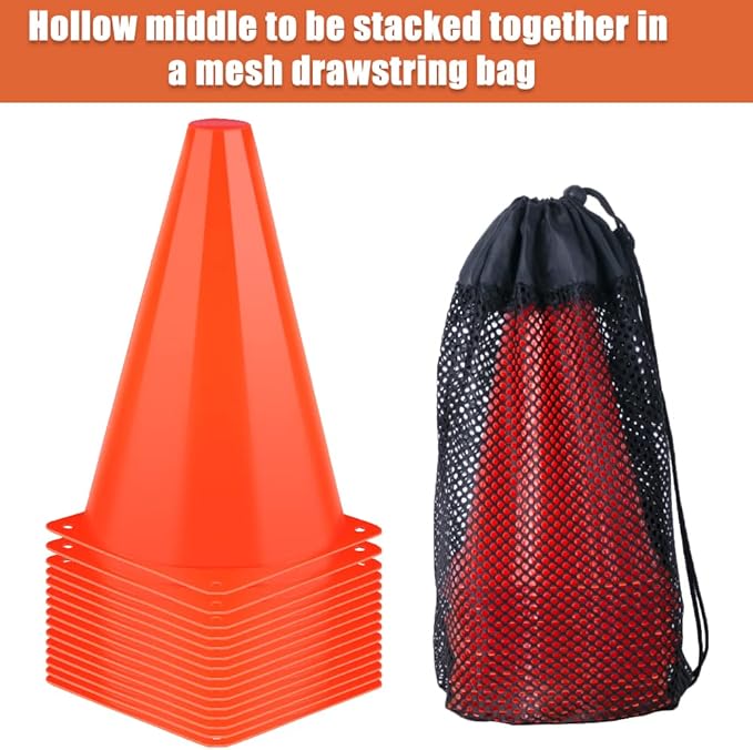 9 Inch Cones Sports, 15 Pack Orange Soccer Cones Training Agility Field Marker Plastic Traffic Cones for Football Basketball Drills Multipurpose Practice, Indoor Outdoor Games Activity Party Events
