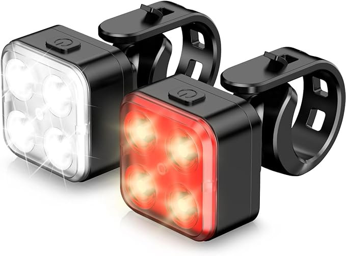 AKALE Rechargeable Bike Light Set, LED Bicycle Lights Front and Rear, 650mah Lithium Battery, Bike Headlight, IPX4 Waterproof, Easy to Install for Men Women Road