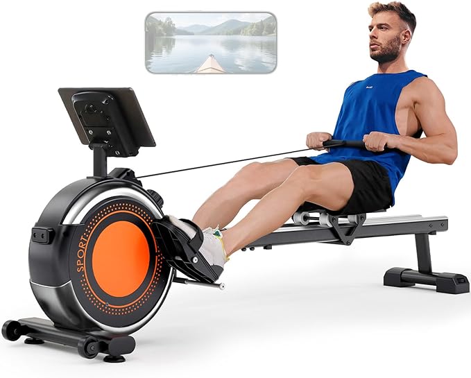 Dripex Rowing Machines for Home Use, Rowing Machine Magnetic Rower, Max 350 LBS, 16 Levels of Workout Resistance, Dual Slide Rail, Bluetooth App Compatible, LCD Monitor, Row Machine for Gym Exercise